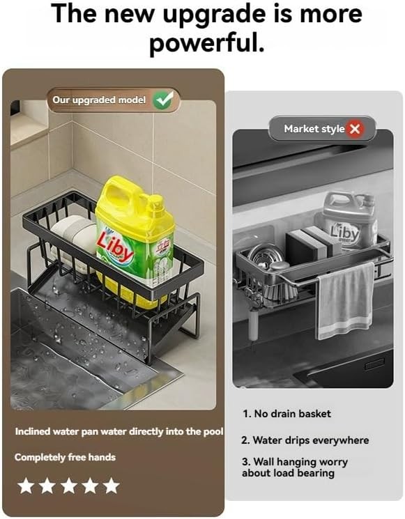 Kitchen Sink Caddy Organizer, Black Metal, Self-Draining Tray