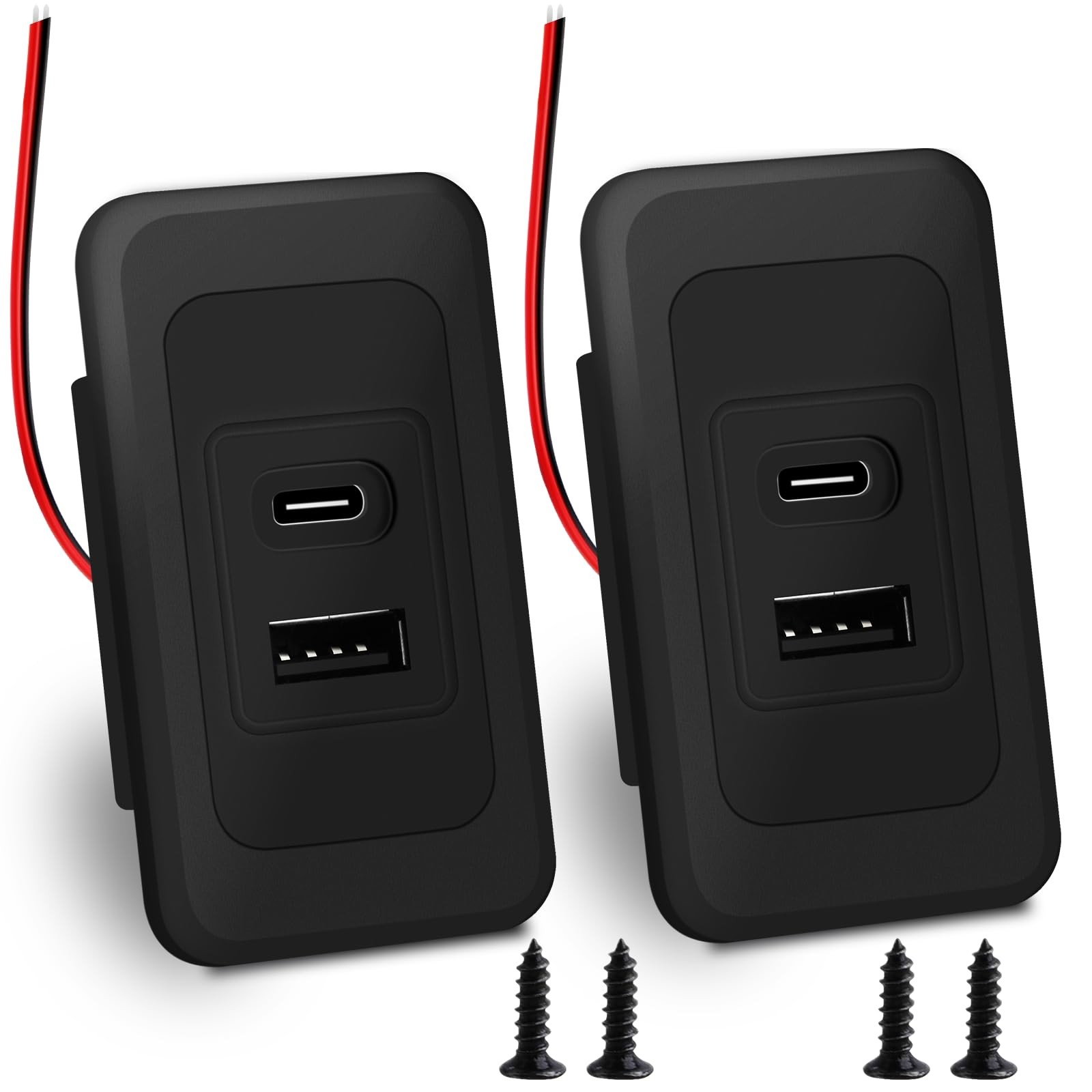 2 Pack RV USB Outlet 12V-24V Wall Mount, Dual Charger, USB-A & Black