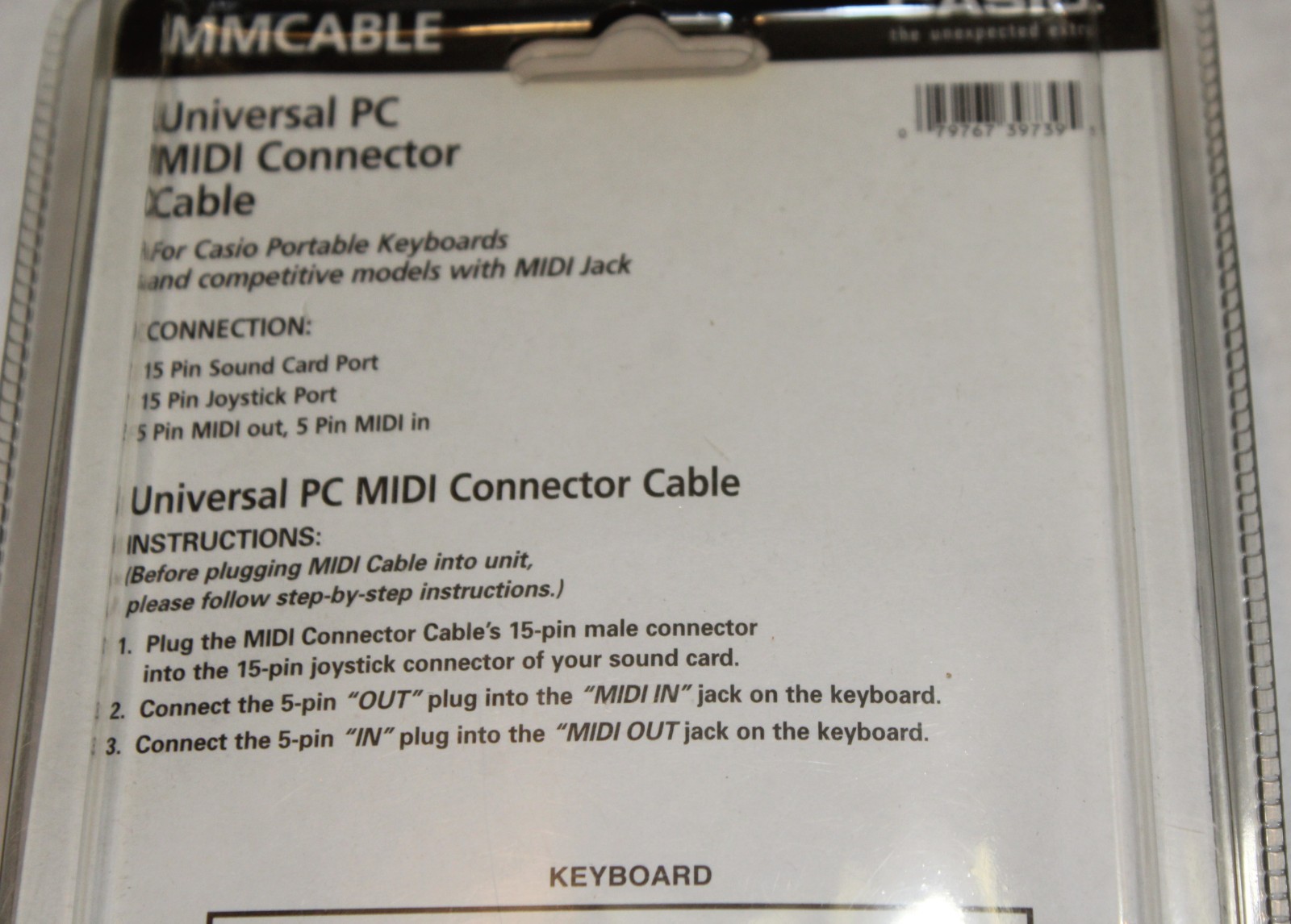 Casio MMCABLE Universal PC MIDI Connector Cable For Keyboards Sealed NOS