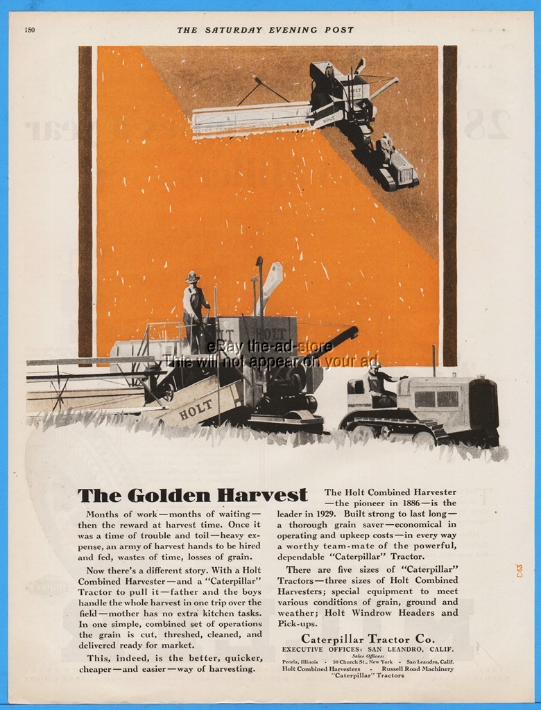 1929 Caterpillar Cat Crawler Farm Tractor Holt Combine San Leandro CA Ad