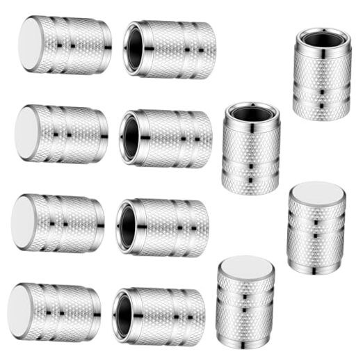 12PCS Car Tire Valve Caps, Tire Valve Stem Caps, Silver Aluminum-Plastic