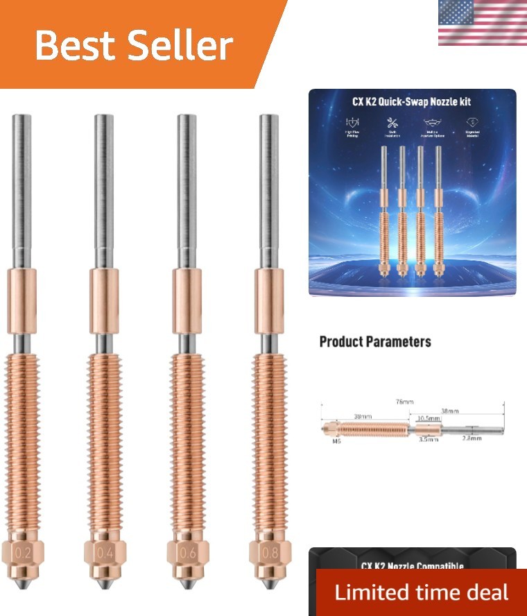 Hardened Steel Nozzle Set for Creality K2 Plus 3D Printer - 4 Sizes
