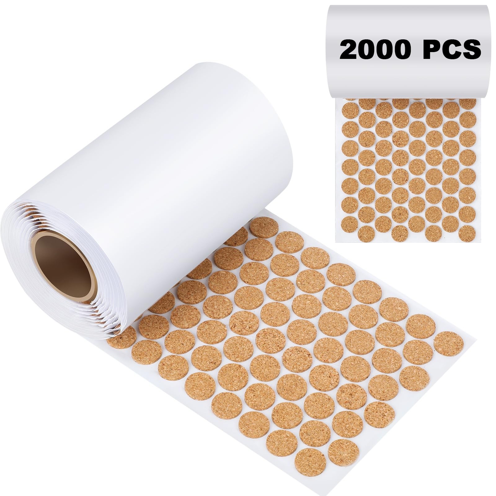 2000 Pcs 1/2" Self Adhesive Cork Pads Cabinet Door Bumper Dots 1/2 inch, Wood