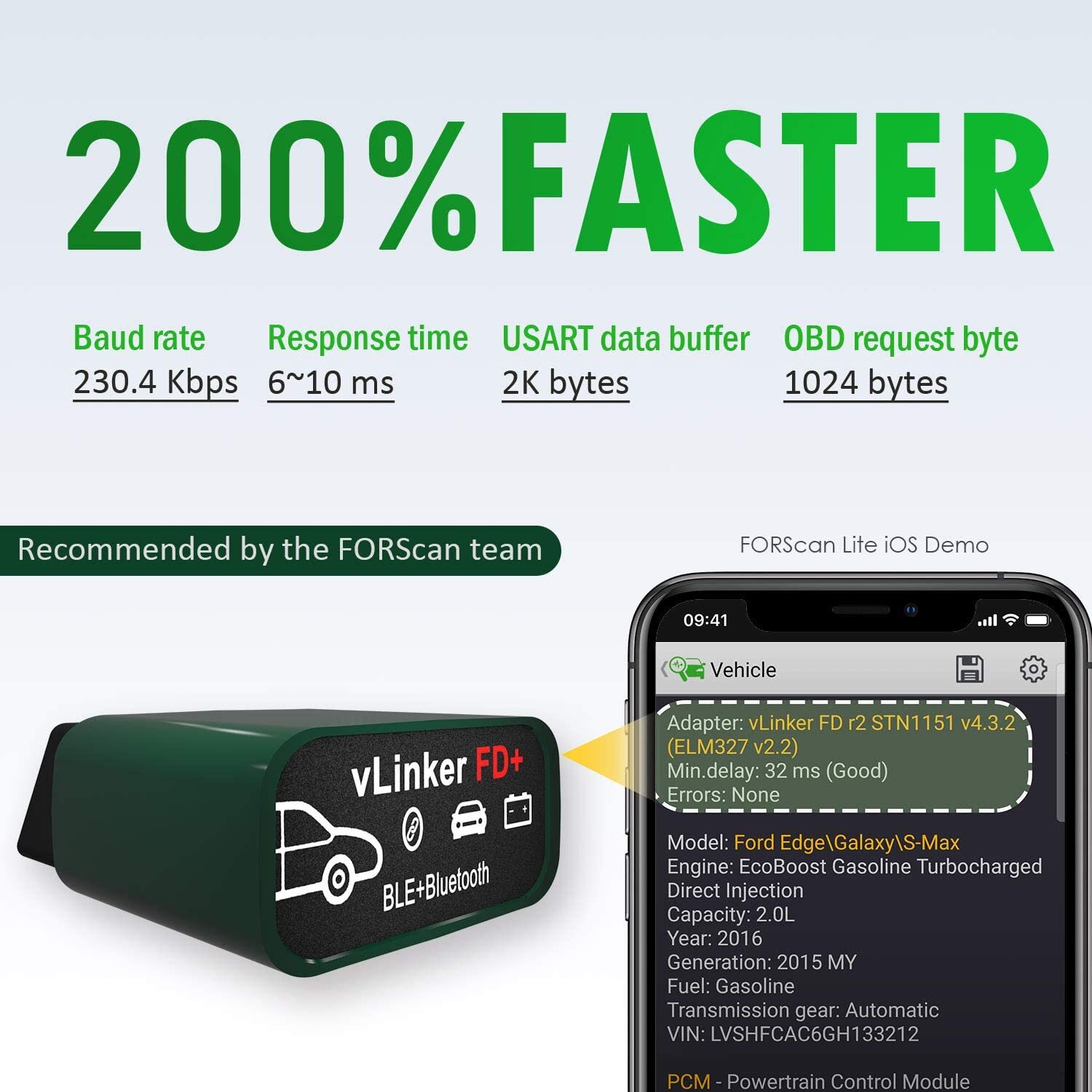 Vgate vLinker FD Plus OBD2 Adapter Bluetooth BLE Scanner FORScan for iOS Android