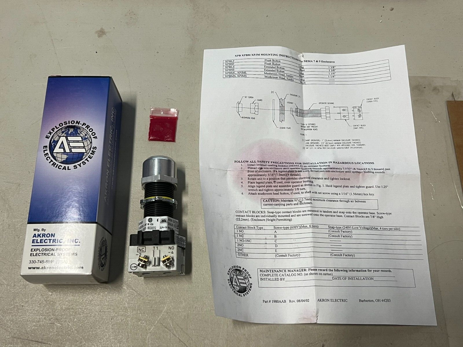 Akron Electric XPBS-FGC Flush Pushbutton Explosion Proof New NIB