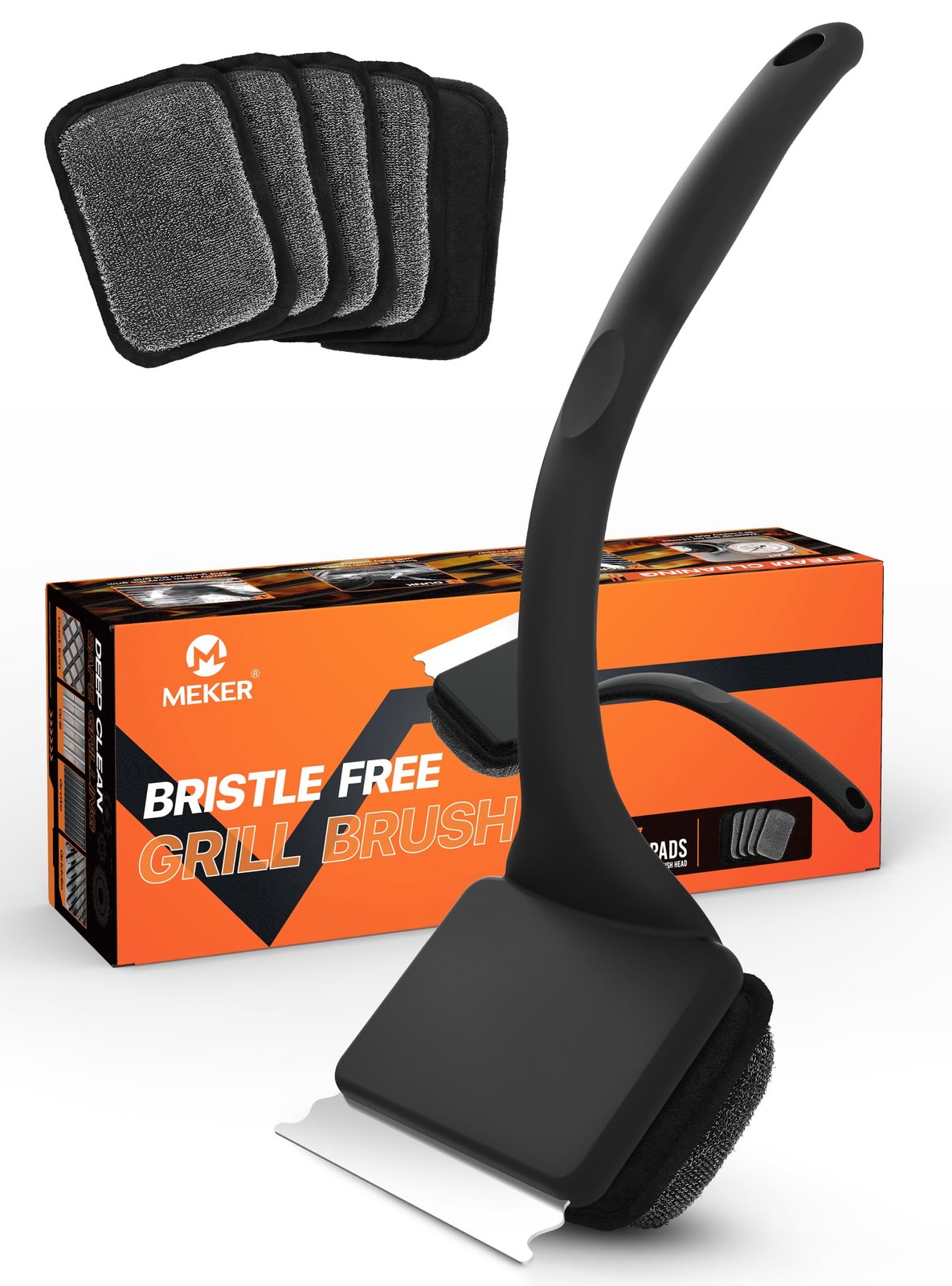 Grill Brush Bristle Free, Grill Cleaner Brush with 5 BBQ Head for Cast Iron, ...