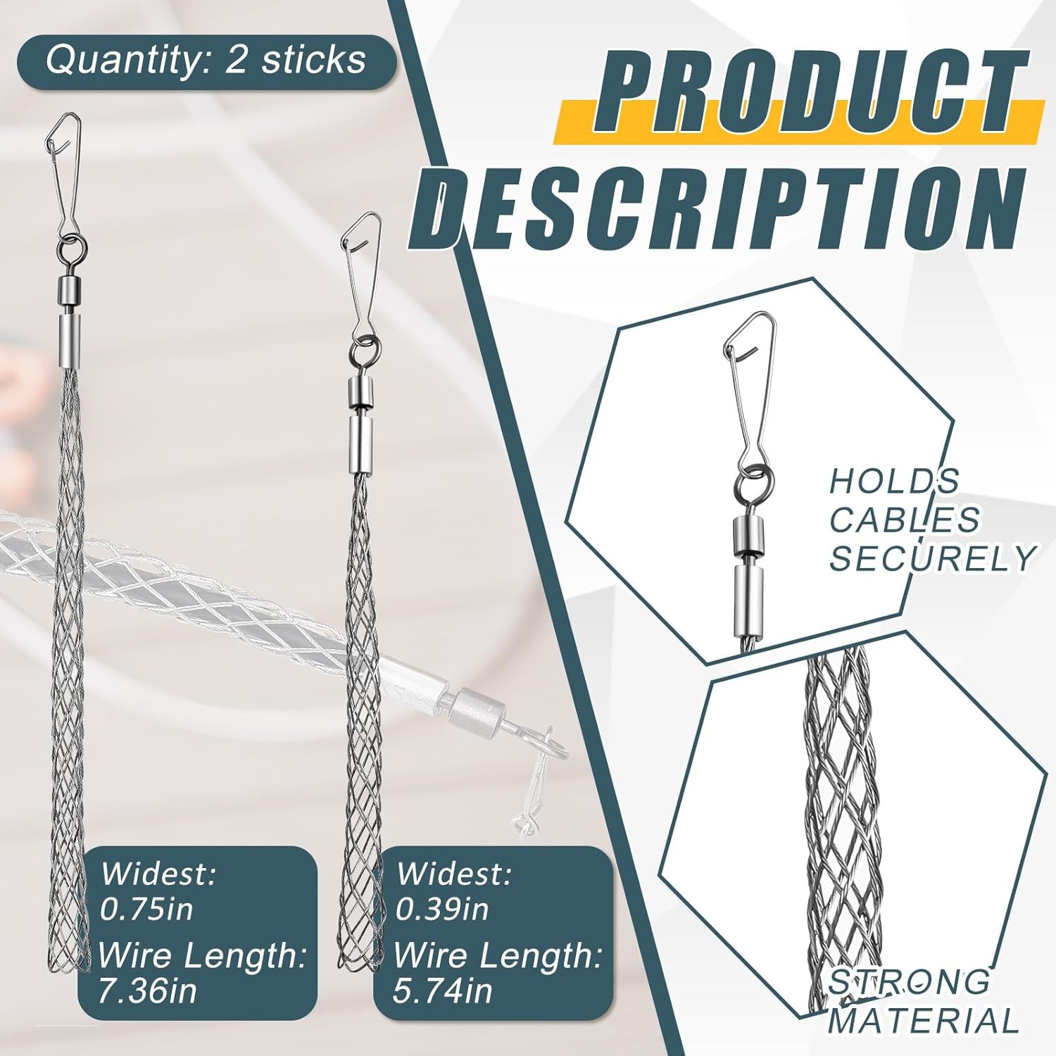 Gisafai 2 Pcs 1/2 in and 3/4 in Wire Pulling Grip Mesh Metal Cable Puller Socks