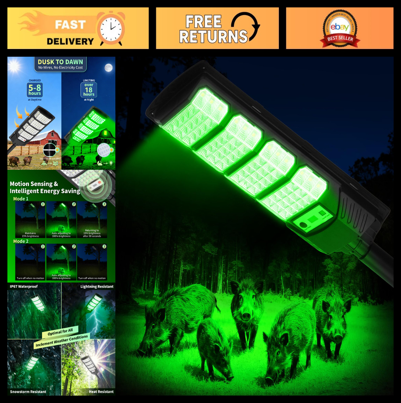 High-Intensity 16000LM Green Hunting Light with Motion Sensor & Remote Control -