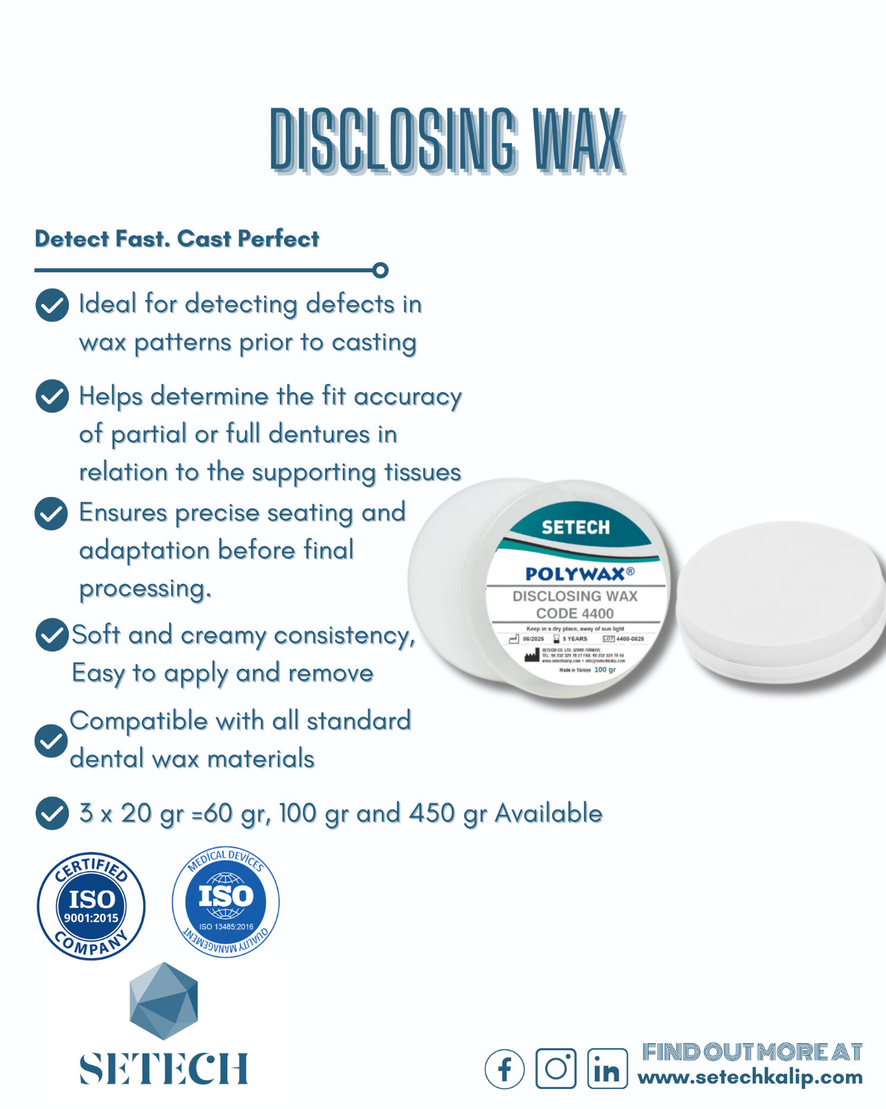 Setech Disclosing Wax - To Repair Wax Pattern Defects.