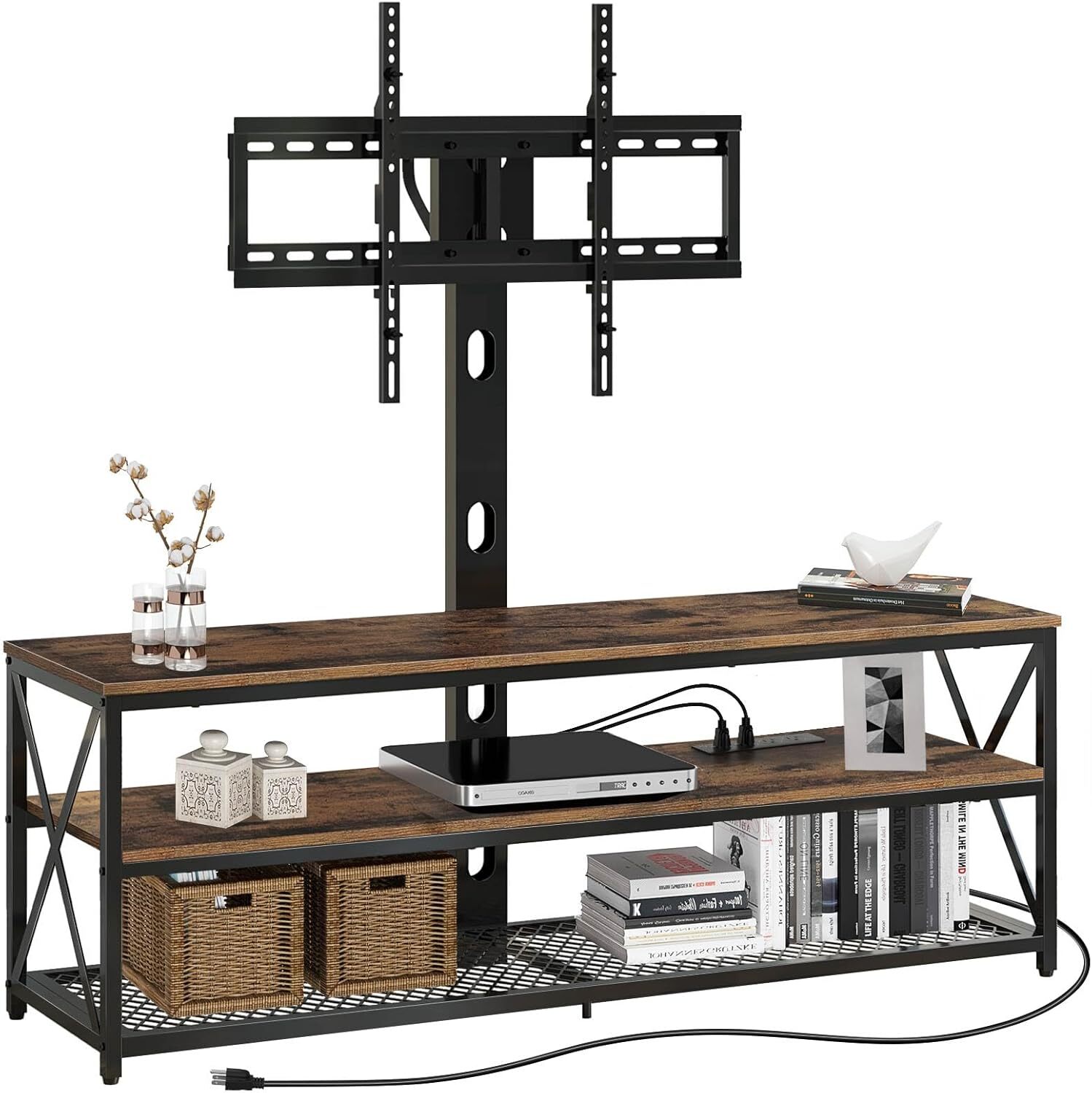 TV Stand with Mount and Power Outlet 51",Swivel TV Stand Mount for 32-70inch TV