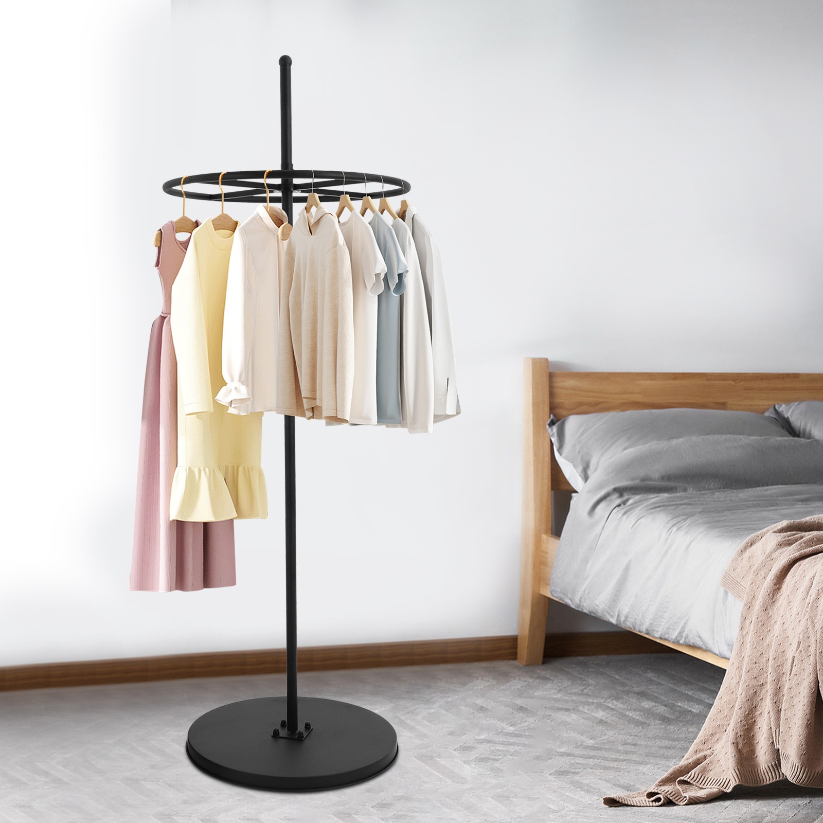 Steel Floor Standing Clothing Display Stand Black Modern Round Garment Rack