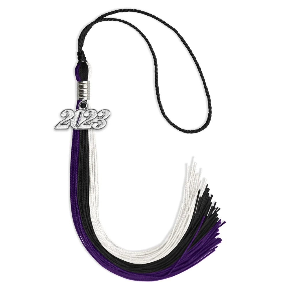 Endea Graduation Black/Purple/White Tassel With Silver Date Drop