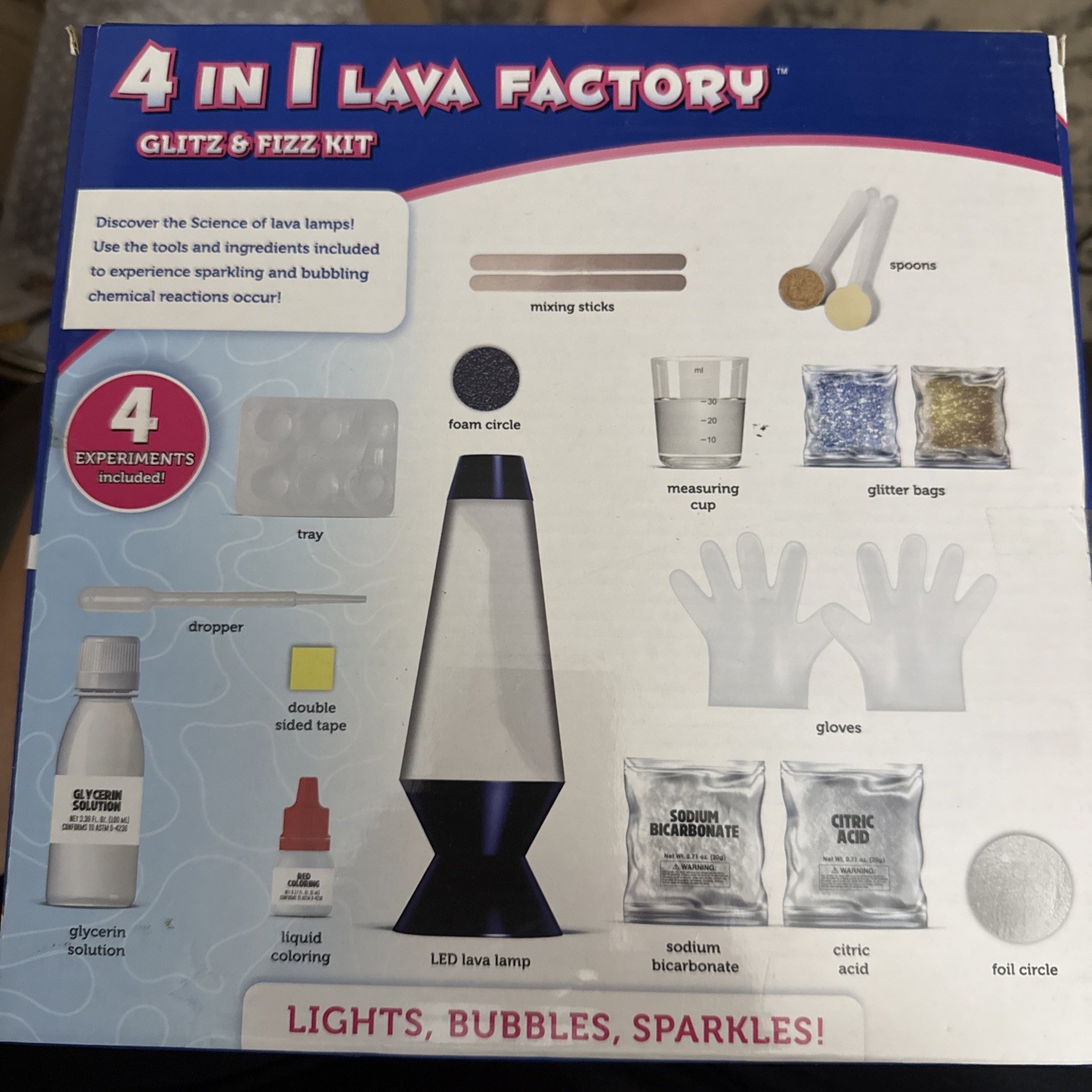 Play2Play 4-in-1 Lava Factory Glitz & Fizz Kit - 4 Fun Experiments - NEW Kit