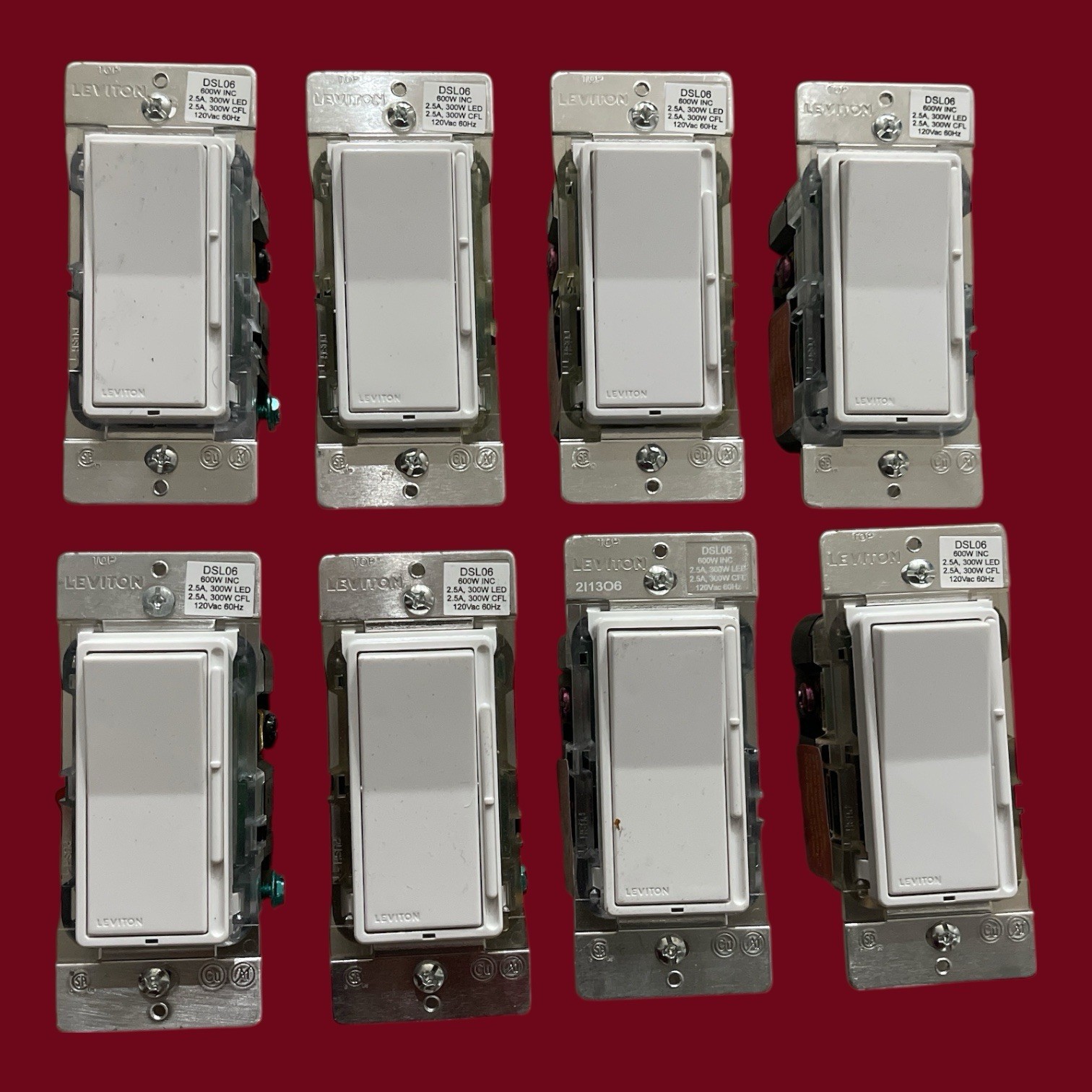 Leviton DSL06-3PW Rocker Dimmer With Slide Bar (8 Switches) S7