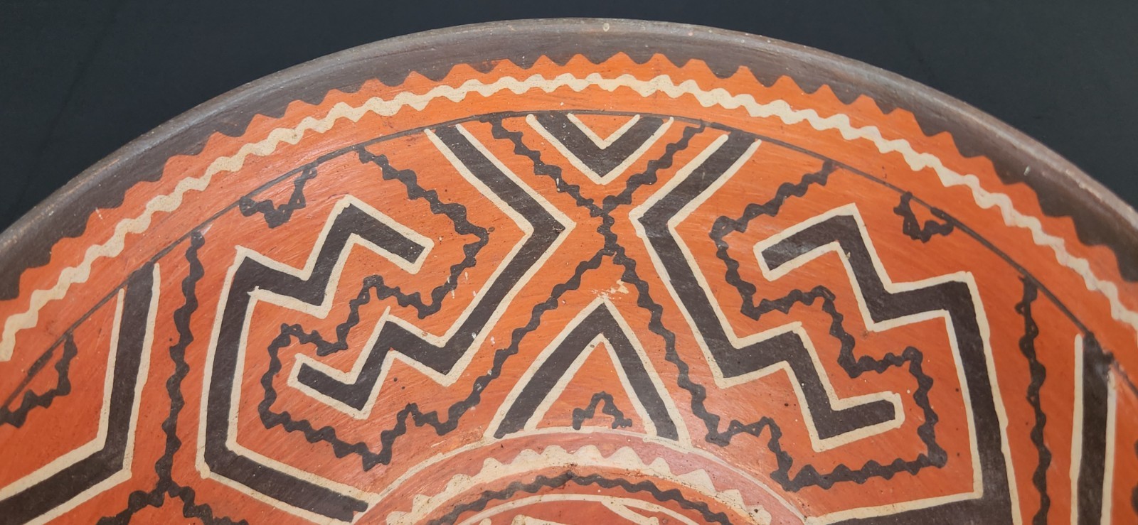Vintage Peru Shipibo-Conibo Polychrome Earthenware Pottery Rattle Bowl 9.5"