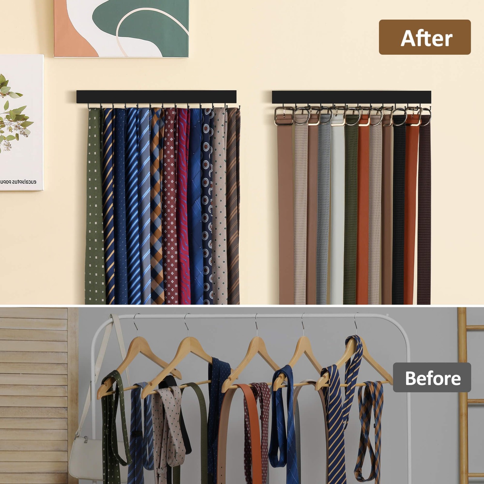 ZEDODIER 2 Pack Wodden Tie Hanger Wall Mounted, Space Saving 2 Pack, Black
