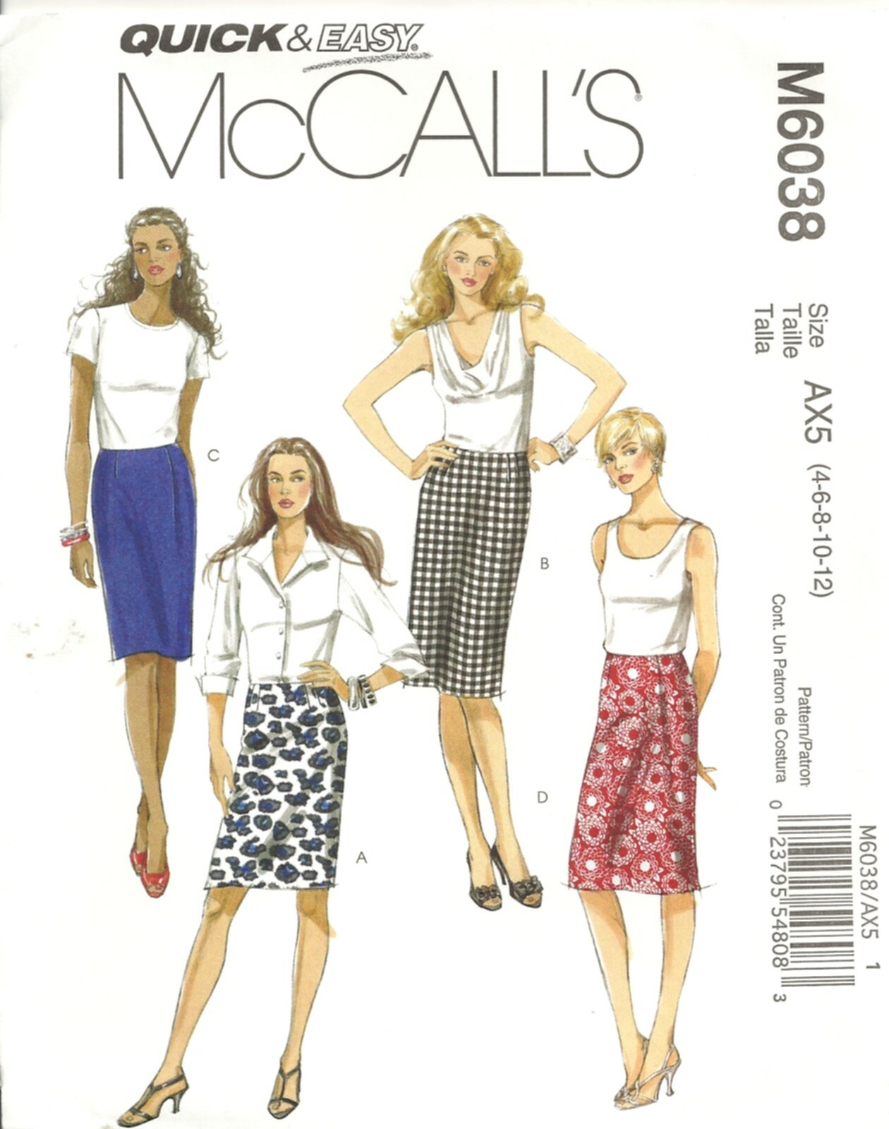 MCCALL'S M6038 MISSES' SIZE 4-12 SKIRTS in Three Lengths SEWING PATTERN ©2010
