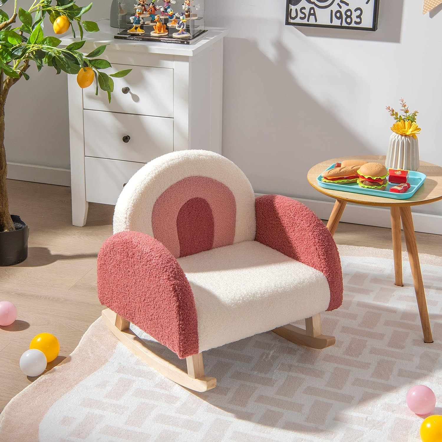Durable Red Plush Rocking Chair for Kids - Stylish Armchair for Reading & Play