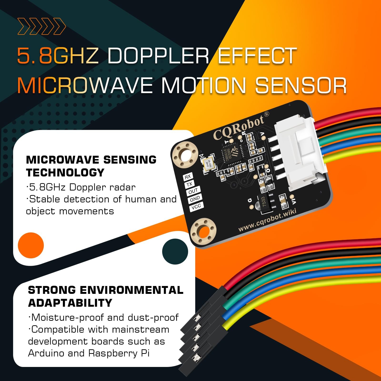 CQRobot 5.8GHz Doppler Effect Microwave Motion Sensor Compatible with black
