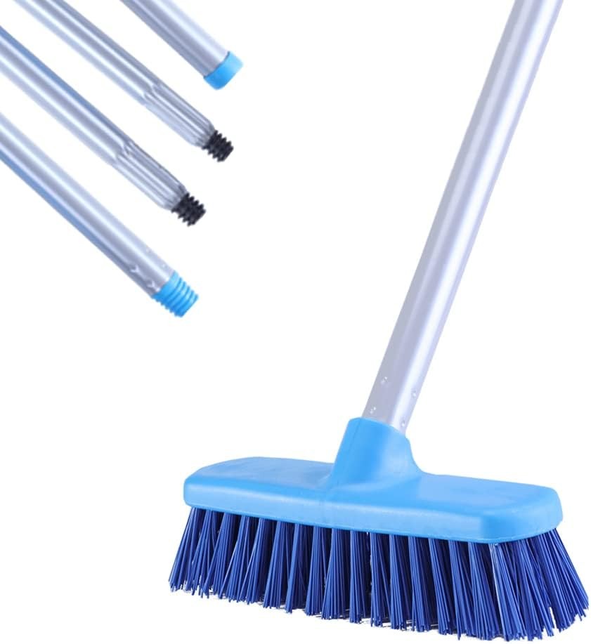 YONILL Deck Brush with Long Handle - Floor Scrub Brushes for Cleaning Blue