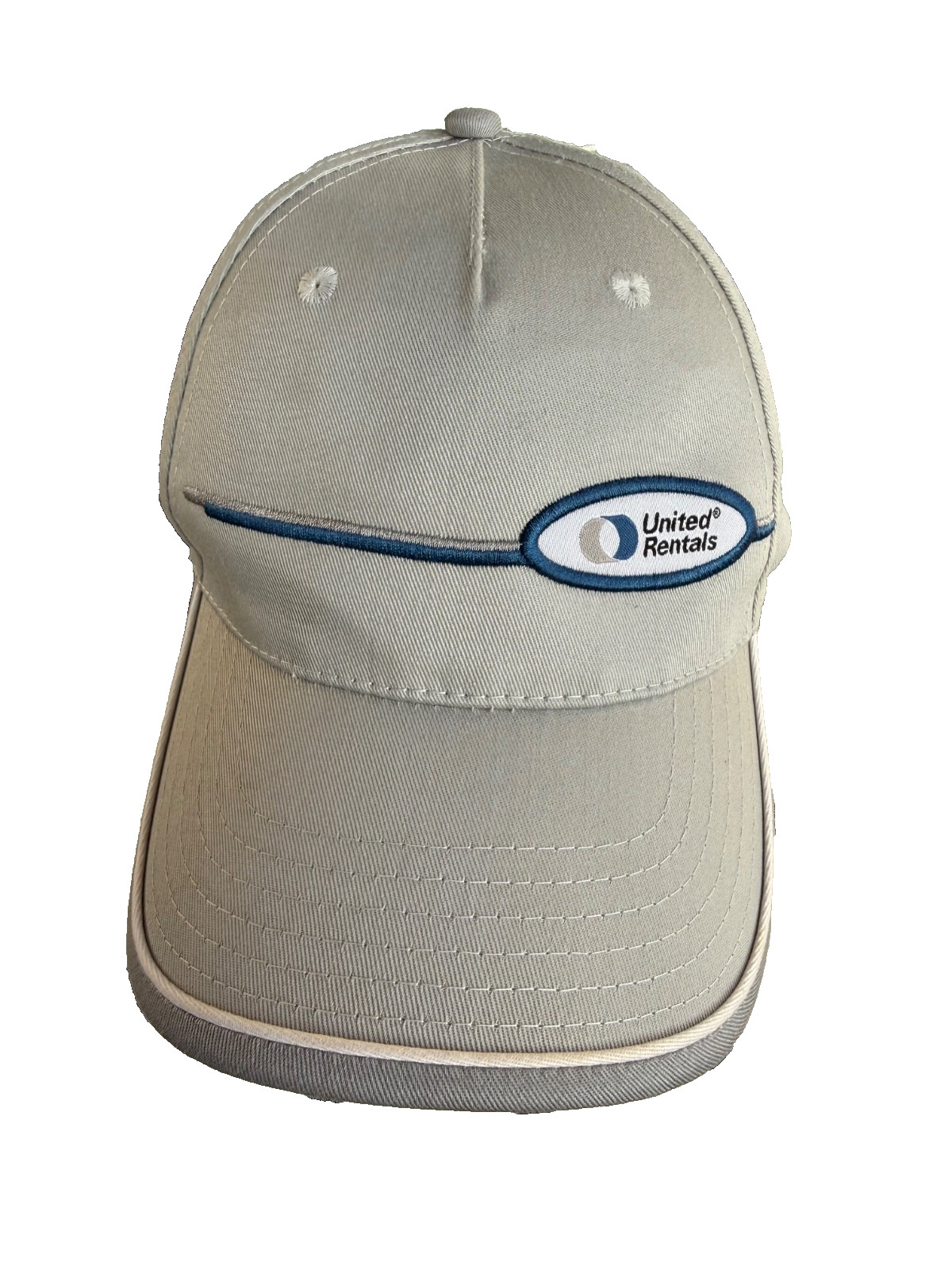 United Rentals Logo w Blue Strip on Shades of Gray Hat Cap Hook Loop