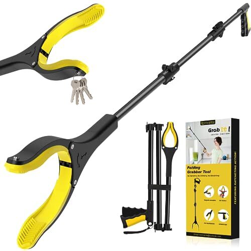 Extra Long Grabber Reacher Tool，Foldable Pick Up Stick with 48 Inch Yellowblack