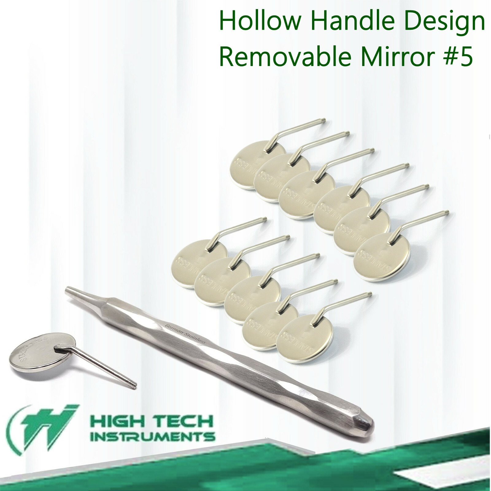 New Premium 12 x Dental Mouth Mirror Heads Stem Socket #5 Plain + Hollow Handle