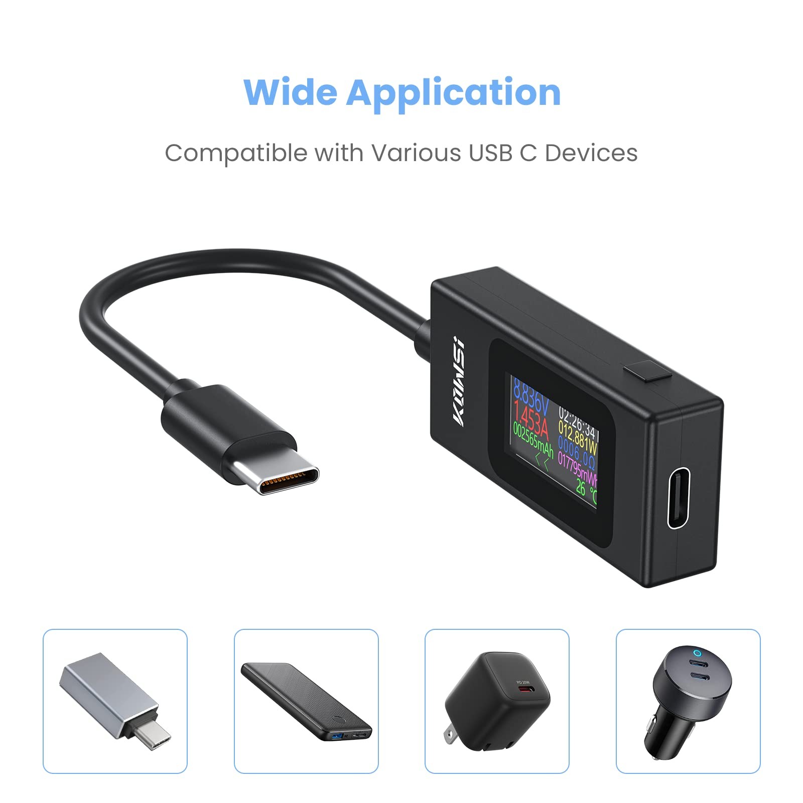 YOJOCK USB C Tester Power Meter 4-30V 0-6.5A Classic Version, Black/Silver
