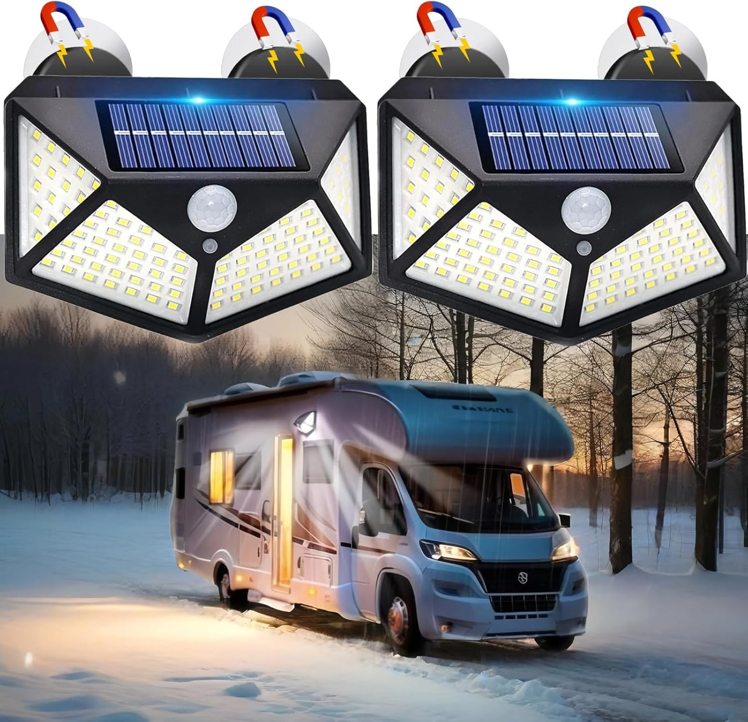 2 Pack Magnetic RV Solar Light Motion Sensor Porch Awning Lights Charged Outside