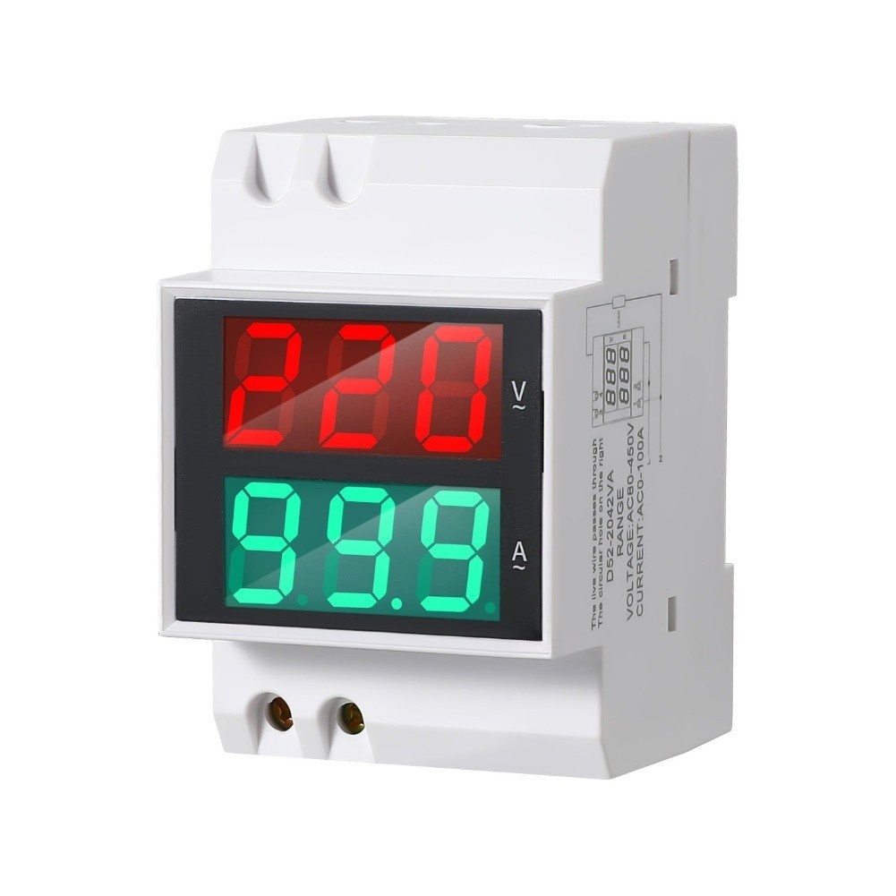 Rail Mounted Digital Voltmeter Ammeter AC 80 to 450 Volts 0.5 to 100 Amps