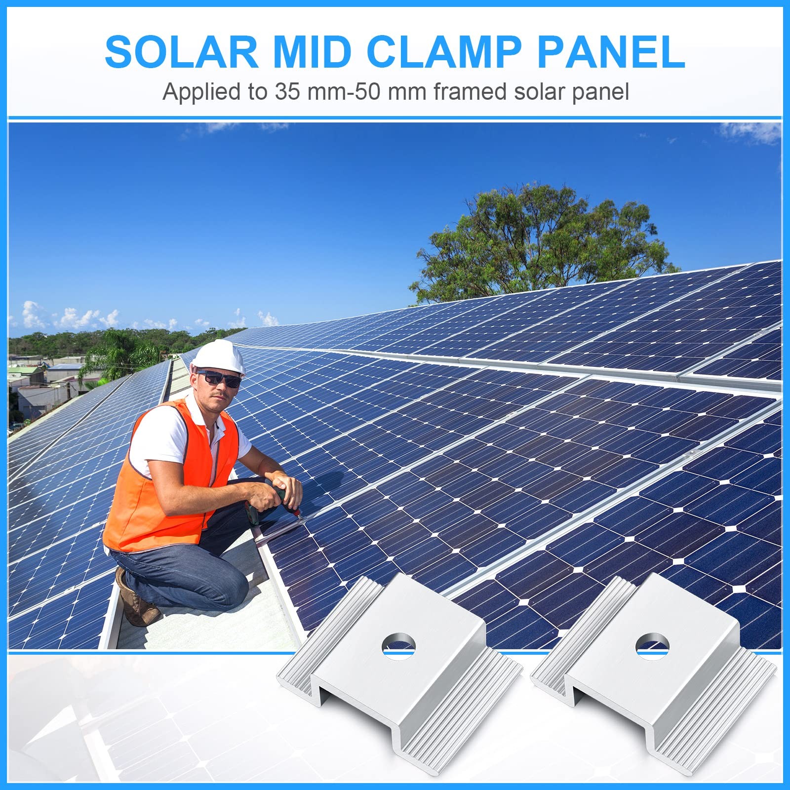 12 Pack Solar Panel Mid Clamps 1.06 Inch Bracket Aluminium Silver