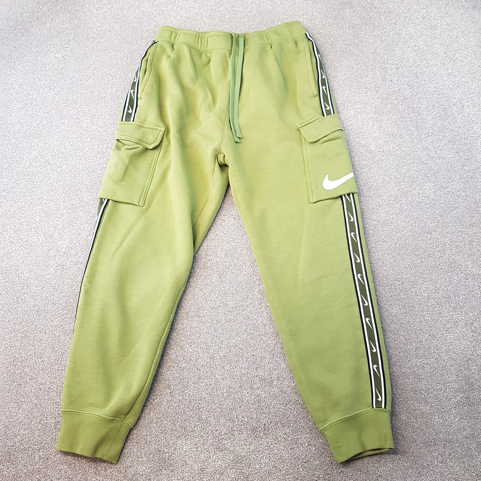 Nike Mens Tracksuit Bottoms Small Green Cargo Fleece Jogger Utility Taped Swoosh