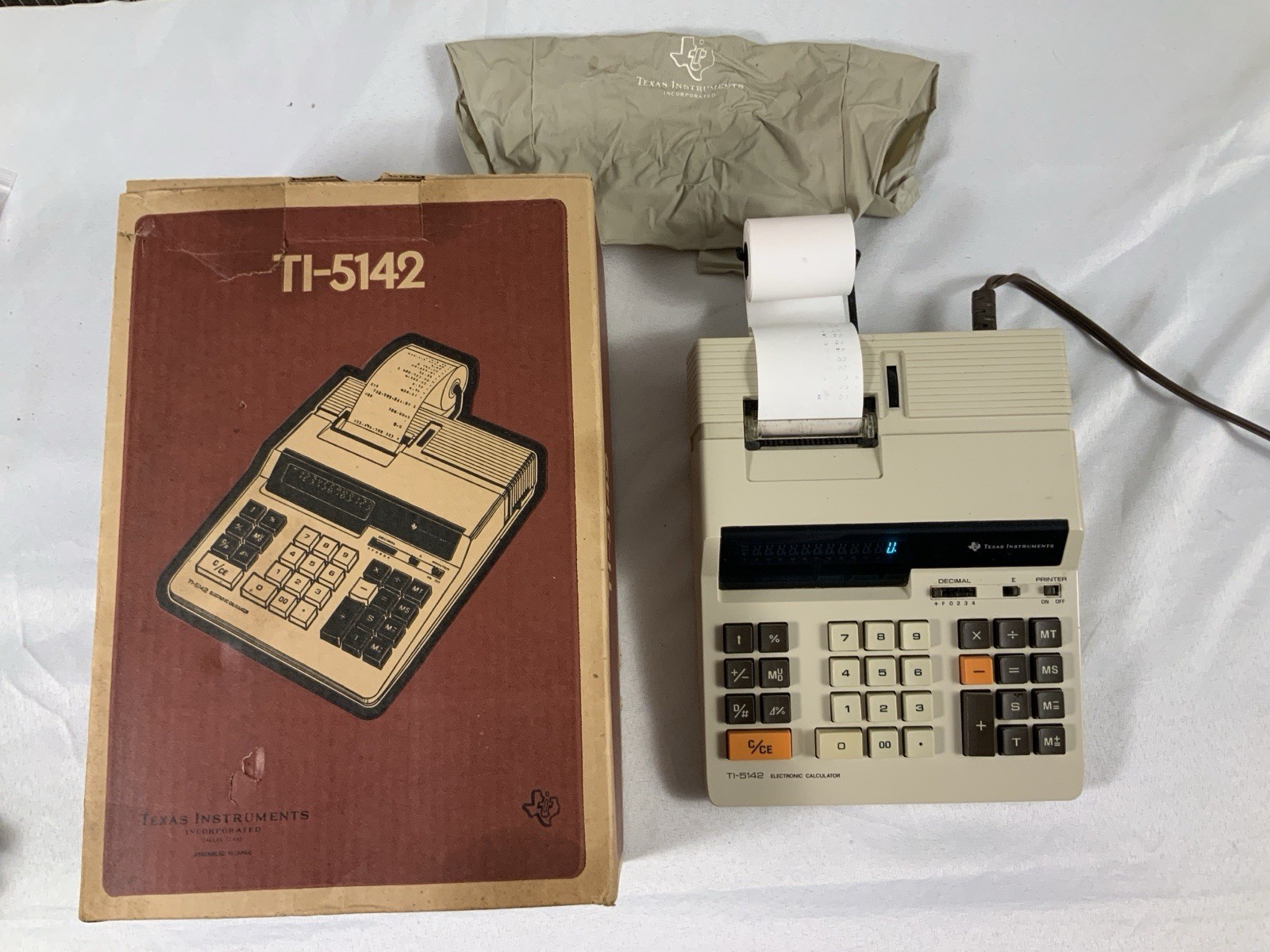Texas Instruments TI-5142 Calculator Adding Machine + Box Tested Works Needs Ink