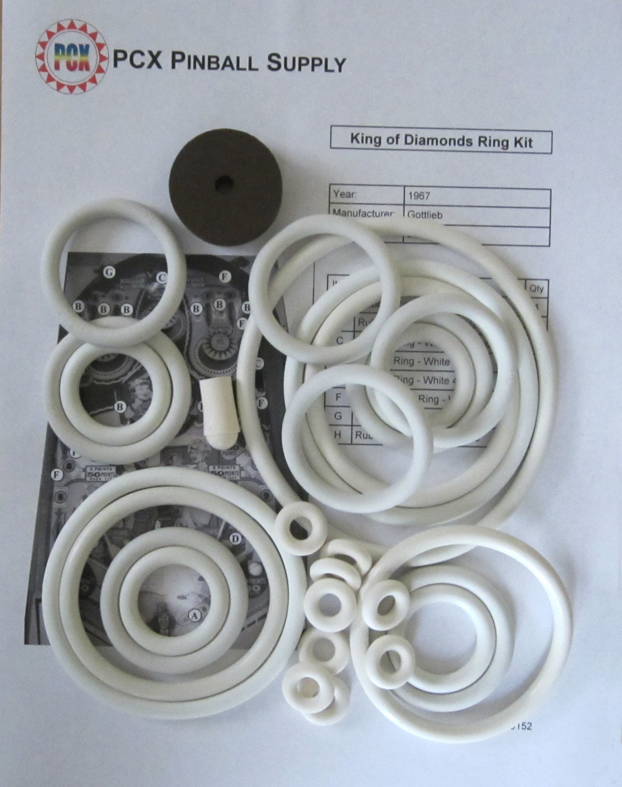 1967 Gottlieb King of Diamonds Pinball Machine Rubber Ring Kit