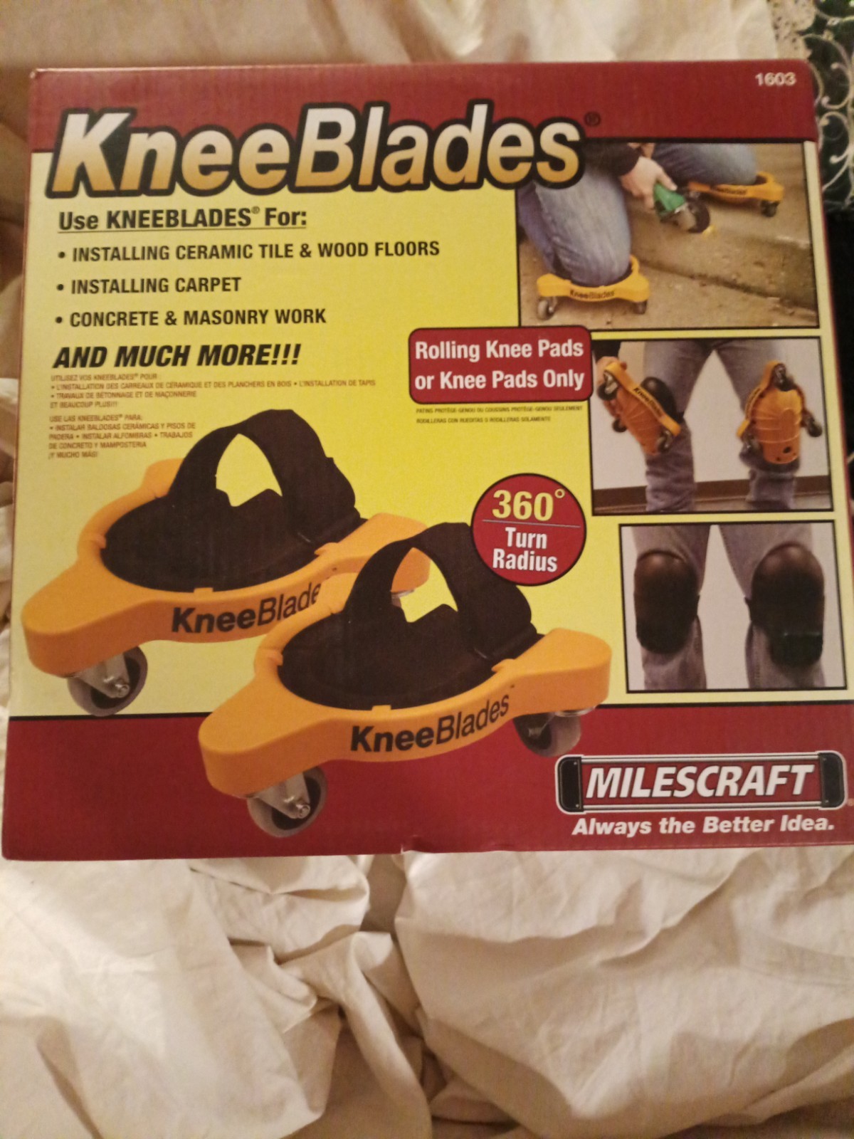 Knee Blades - Heavy-Duty Gel Knee Pads with 3 Casters, 360° Turn, Yellow, Unisex