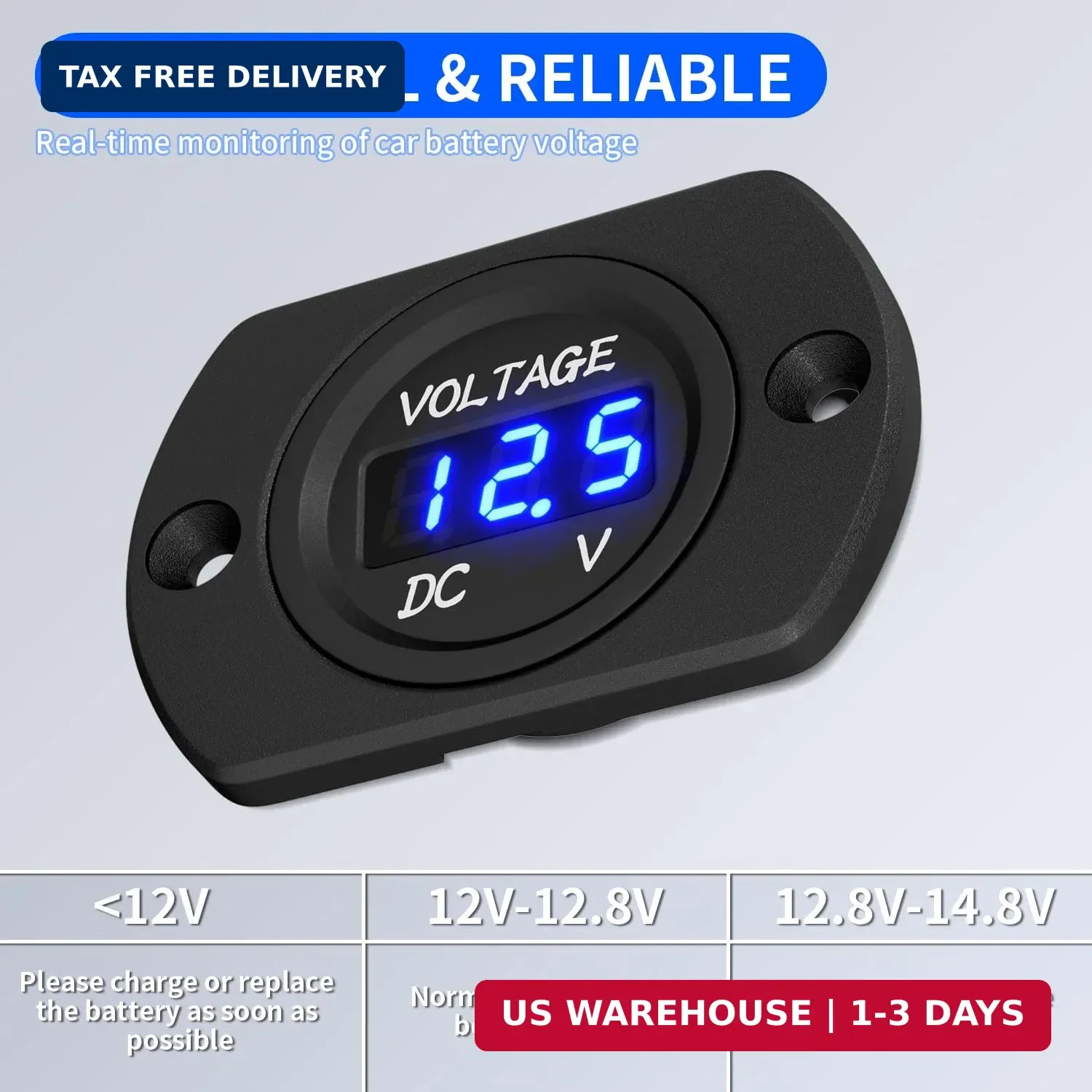 Battery Voltage Meter Waterproof DC 12V 24V LED Voltmeter Panel 12 Volt 24 Volt