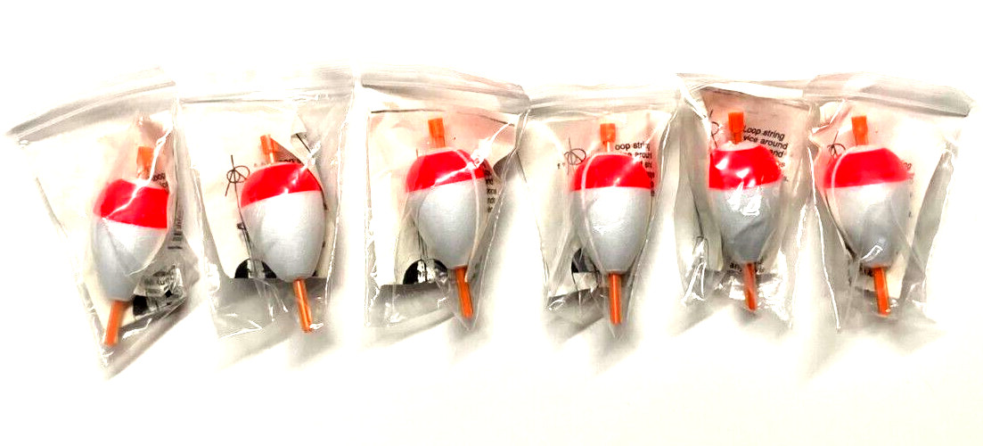 SET OF 6 Red/White 1.25" Foam Pear Slotted Stick Float