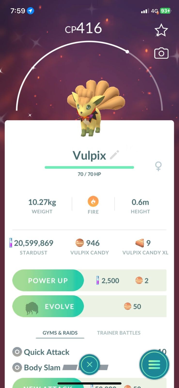 SHINY ✨ VULPIX w/SPOOKY HALLOWEEN CUSTOME!!! ✨ - PKMN GO!!! - NON REGISTERED!