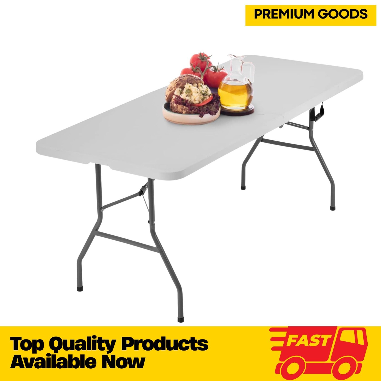 6FT Folding Picnic Table, Portable Plastic Camping Table for Party Events, White