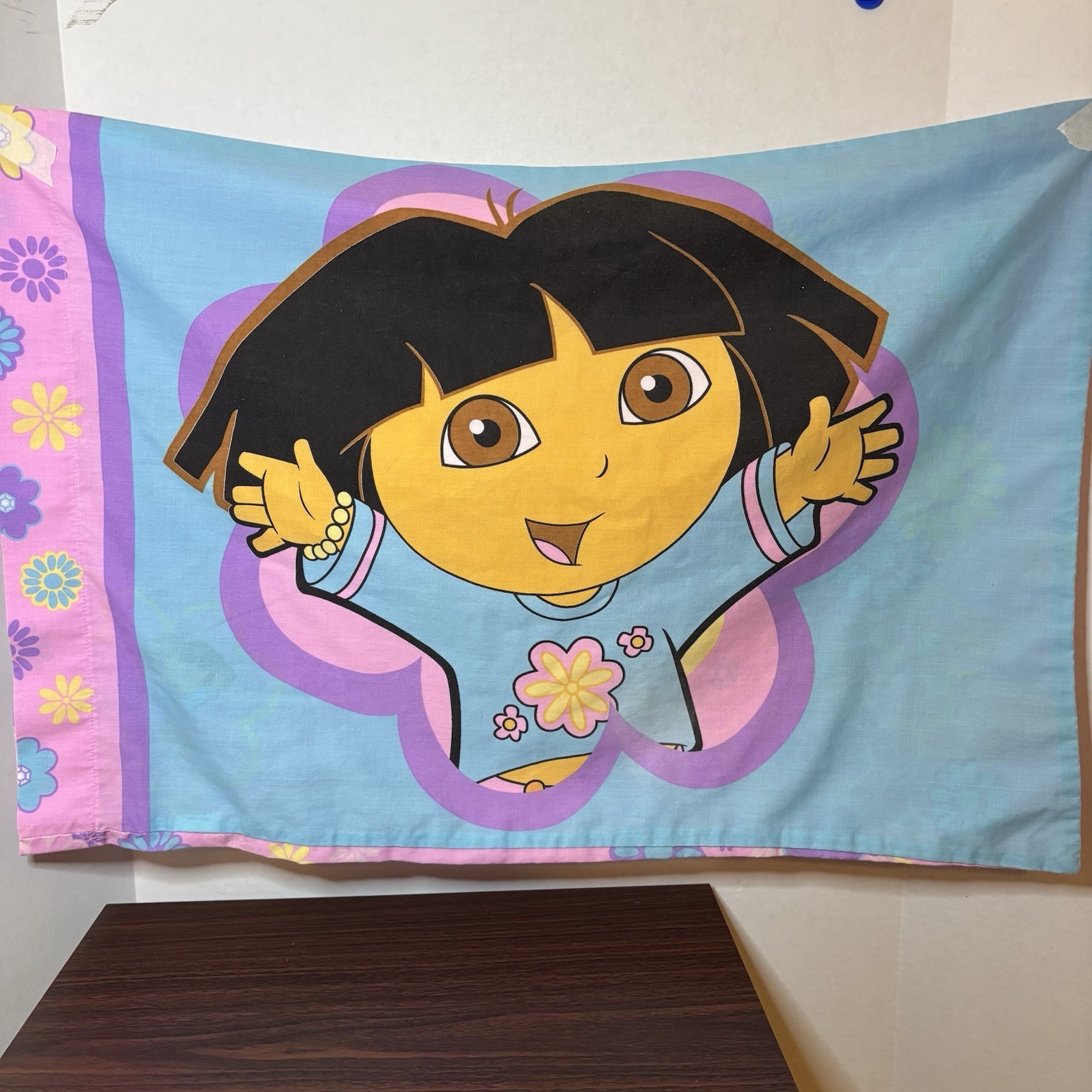 Vintage Y2K DORA the EXPLORER Pink Floral Reversible Pillow Case By Nickelodeon