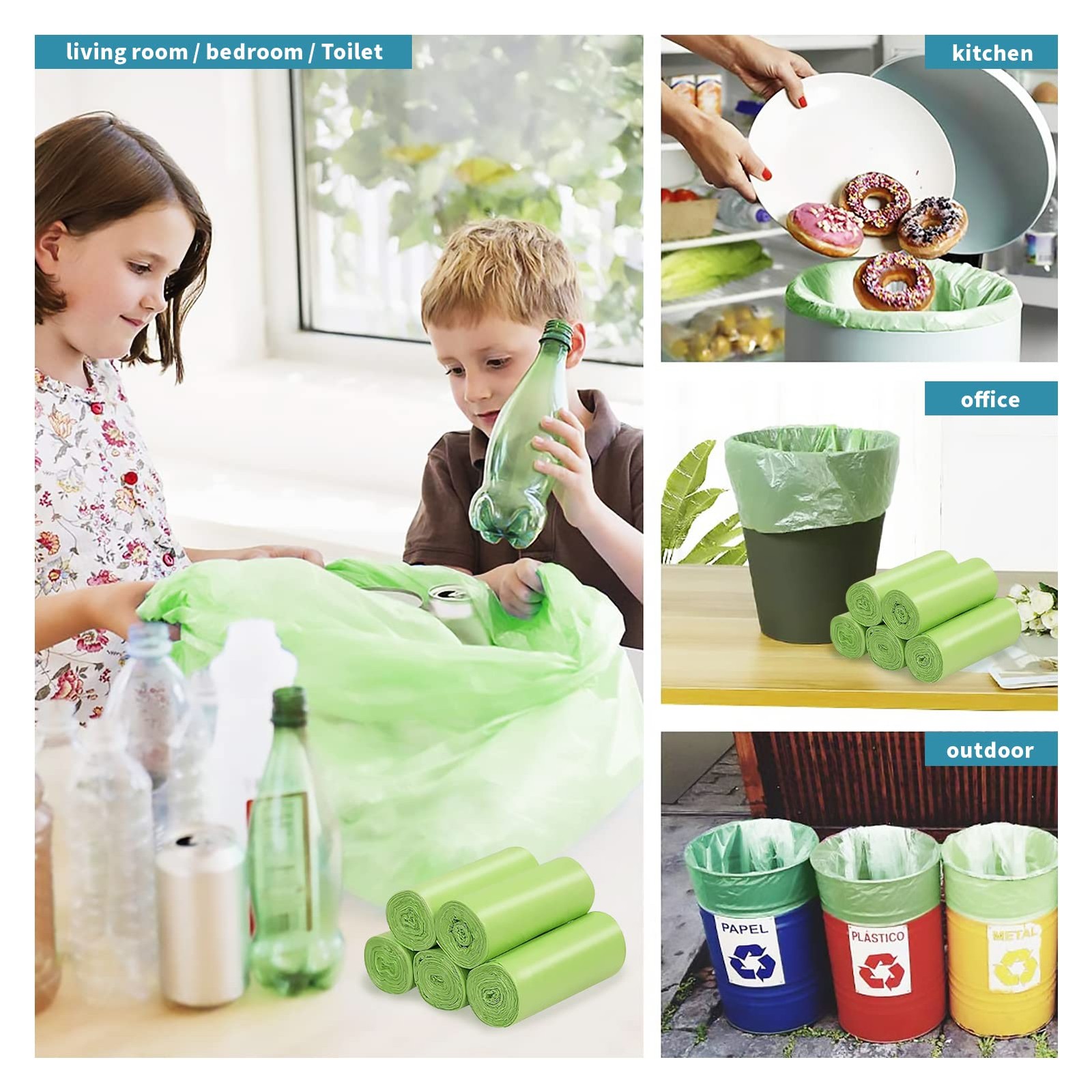 Biodegradable Trash Bags - 13 Gallon Durable 1 Count (Pack of 60), Green