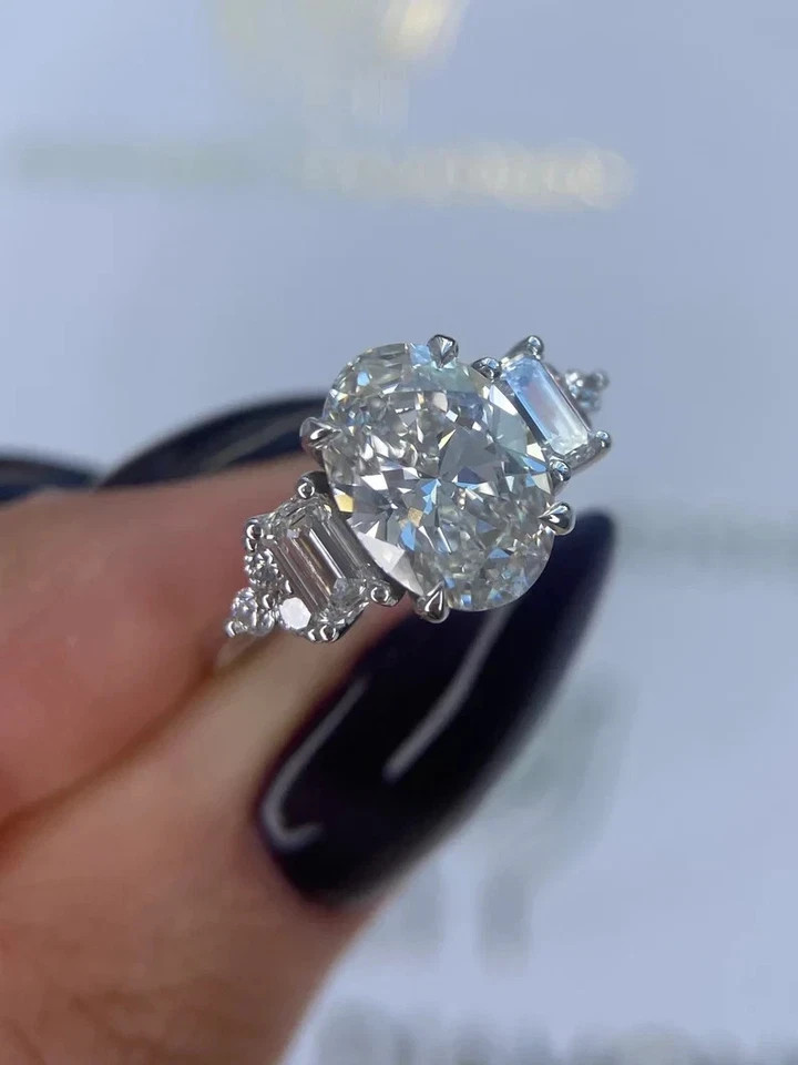 Prong Setting 3.30 Ct Moissanite Oval Cut Engagement Wedding Ring