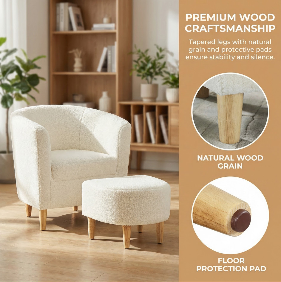 Arm Chair Lambswool fabric Accent Upholstered Single Sofa W/Ottoman Living Room