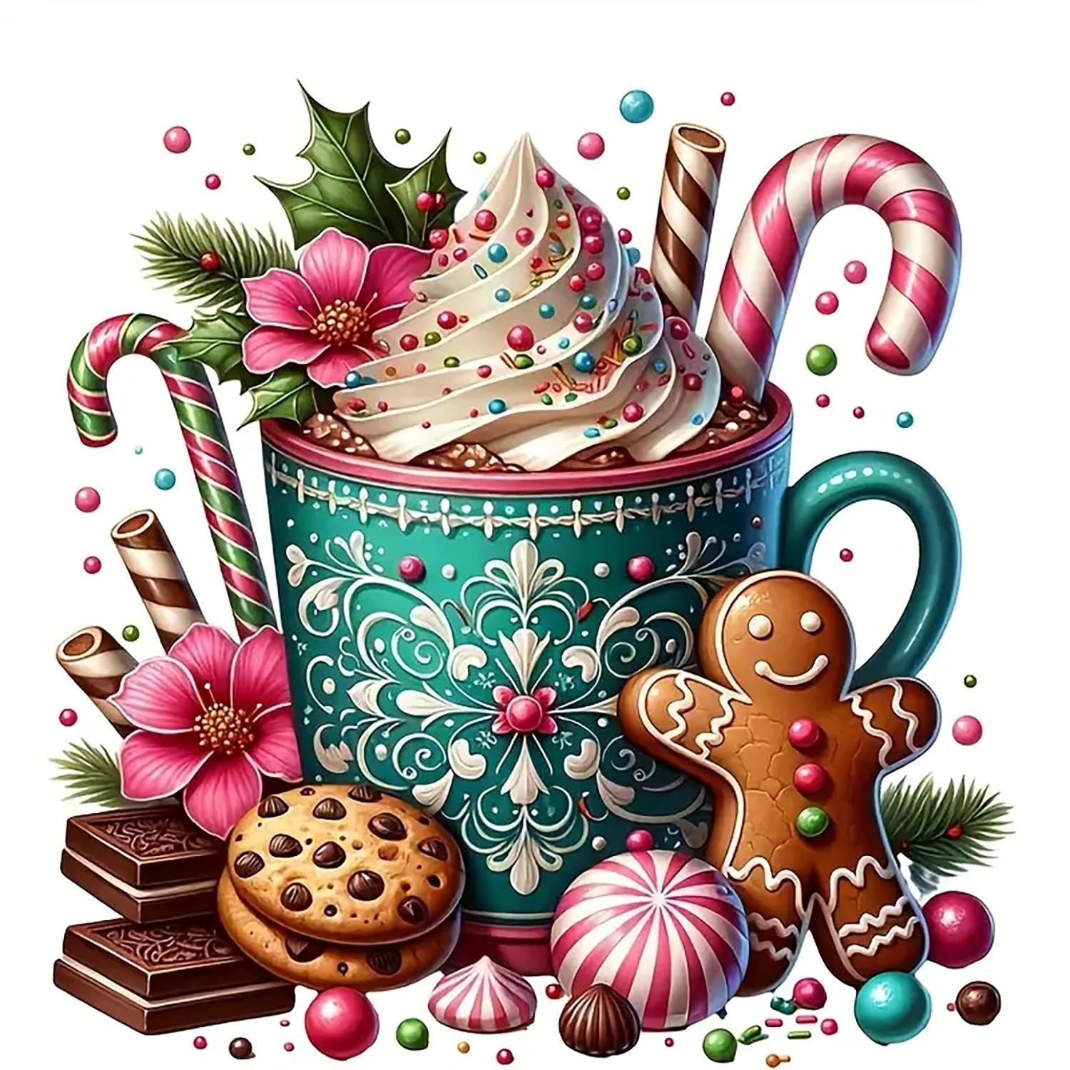 Christmas Gingerbread Cup Diamond 13.8 inches x inches,