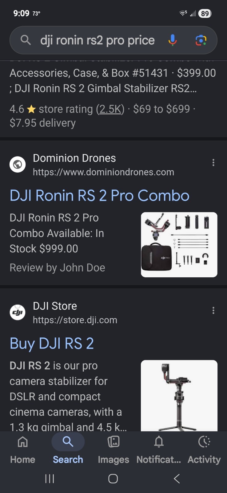 DJI Ronin RS 2 3-Axis Camera Gimbal Stabilizer, 4.5 kg Max Load, QR