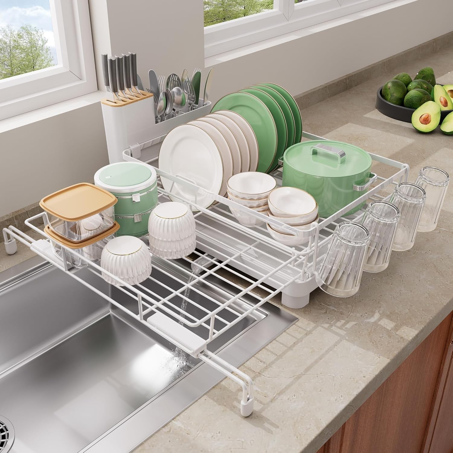 Dish Drying Rack, Extendable Dish Rack Over Sink, Large Stainless Steel Dish ...
