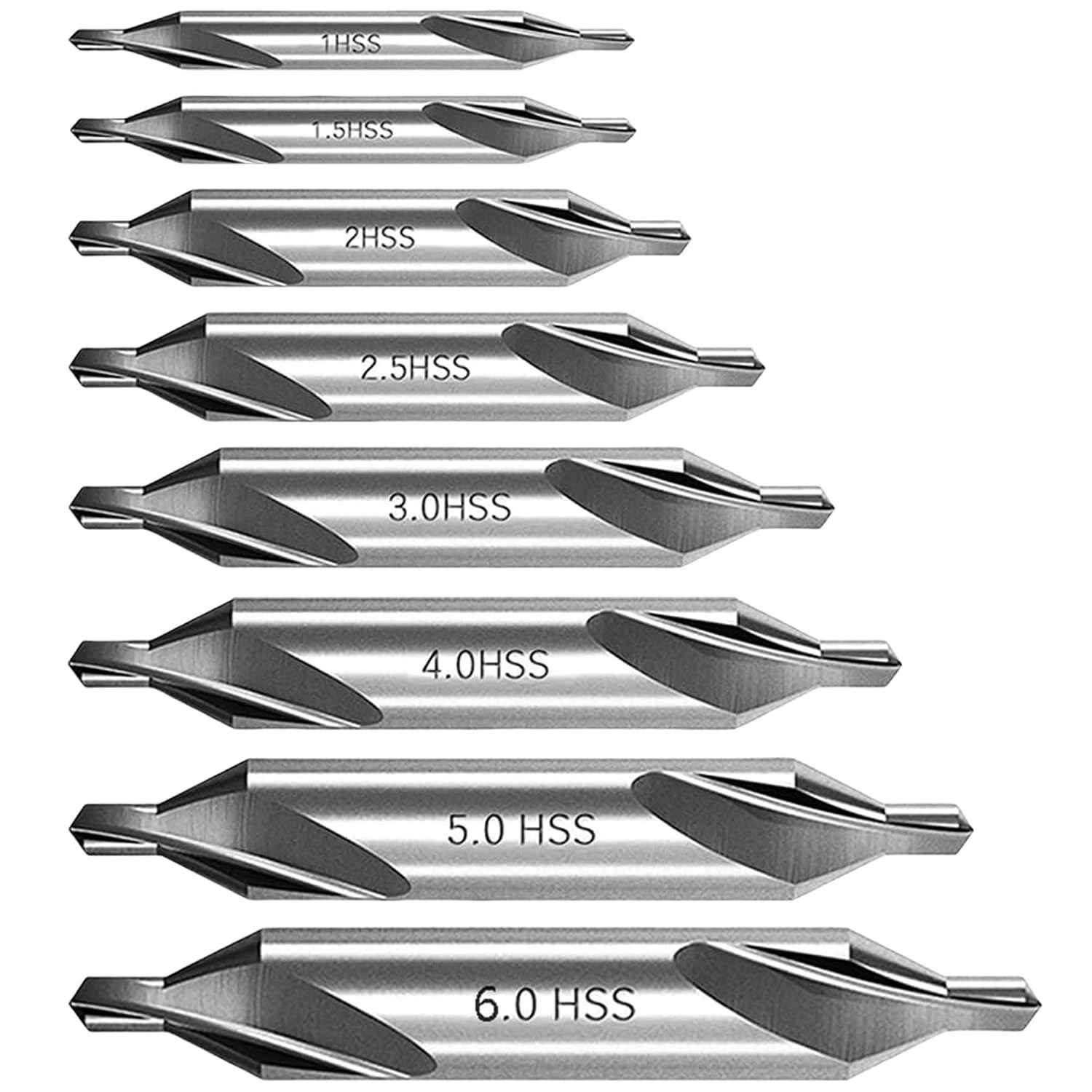 8 Pcs Center Drill Bits Set High Speed Steel Angle Center Drills Bits Durable...