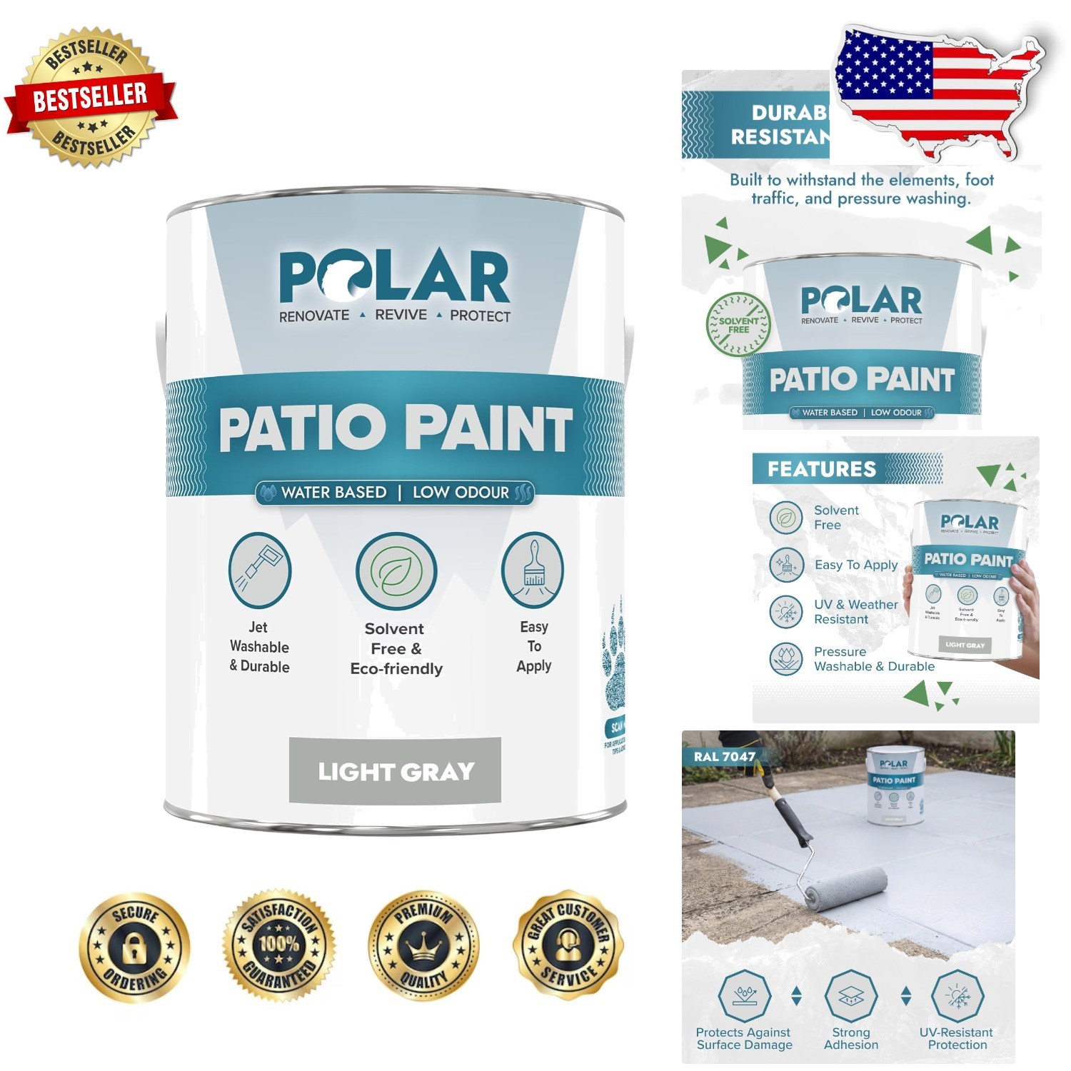 Polar Patio Paint Light Grey 1.32 Gal - UV Resistant Multi-Surface Floor Coating