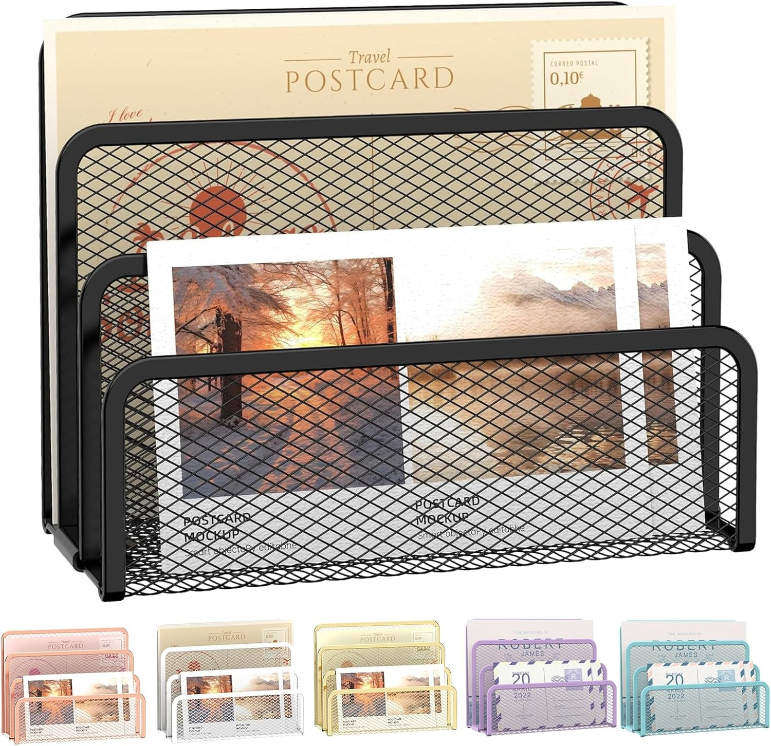 Mail Organizer for Desk, Mesh Metal Mail Holder Countertop with 3-Slot, Letter S