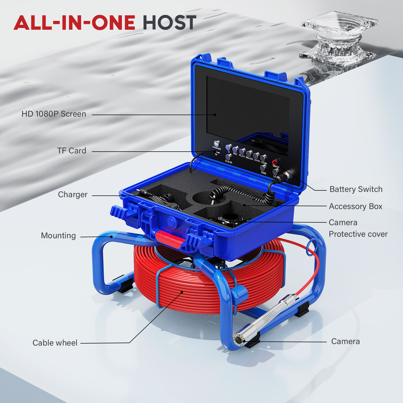 40M Sewer Camera 512hz Pipe Inspection Camera Self-leveling 9" Meter Counter DVR